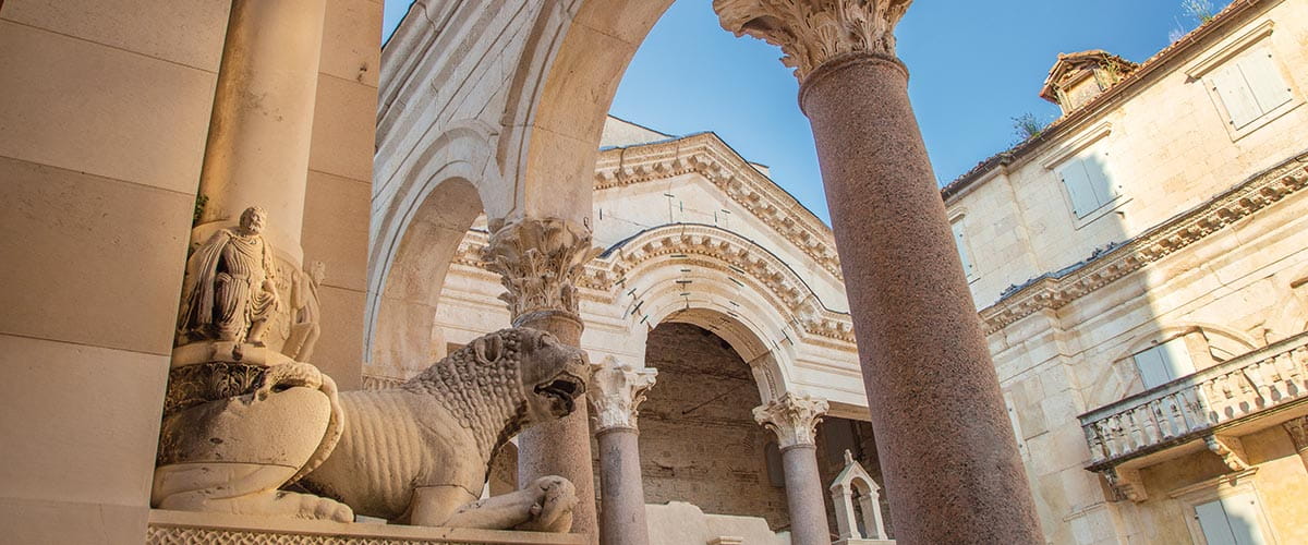 Columns and statues at the Diocletian's Palace in Split, Croatia